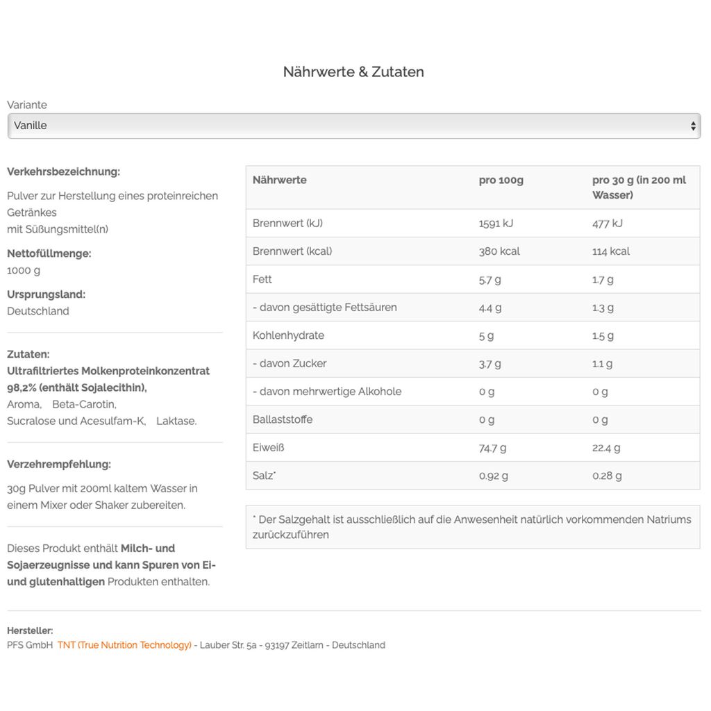 TNT Naked Whey Protein Konzentrat Mit Laktase Kaufland De