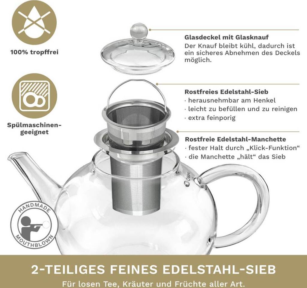 Creano Teekanne Aus Glas 1 6l 3 Teilige Kaufland De