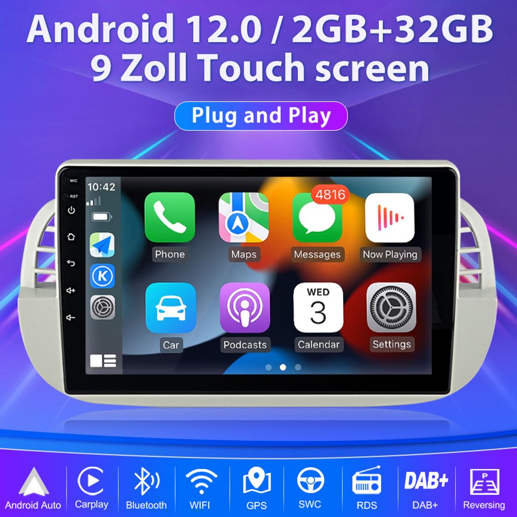 9 Android12 Für Fiat 500 2007 2015 Autoradio Kaufland de