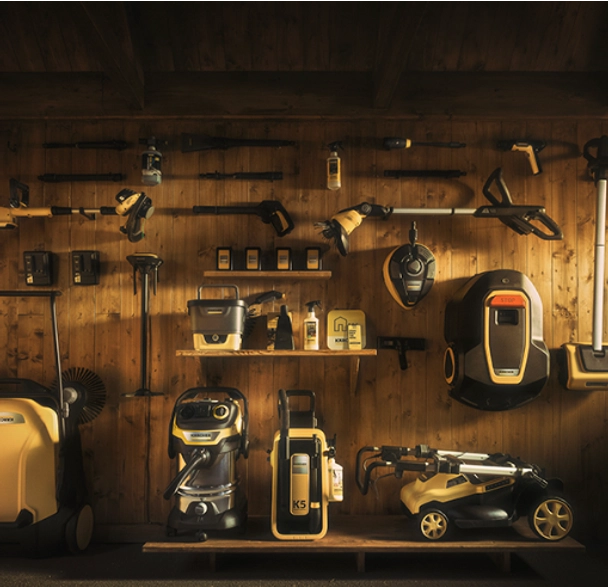 Kärcher Tools and products on wooden background
