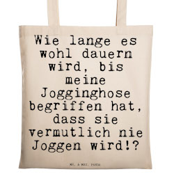 Tasche mit Aufdruck: Wie lange es wohl dauern wird