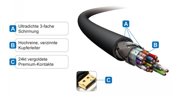 Vergoldeter Stecker und Abschirmung eines Kabels