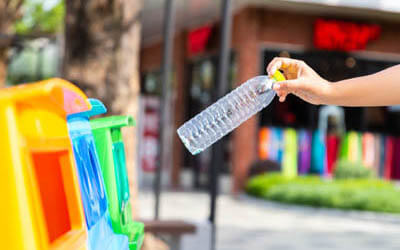 Plastikflasche wird in Mülleimer geworfen