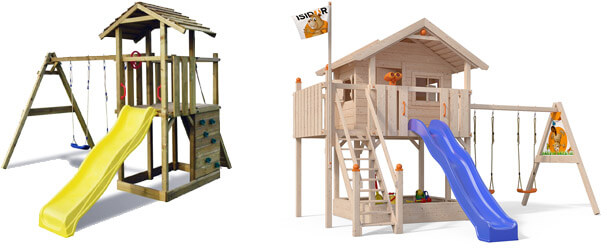 mit Schaukel rot Kinder Spielturm Rutsche und Sandkasten im Baumhaus Stil opt 