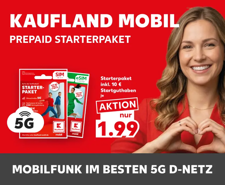 Kaufland mobil. Aktion nur 1,99€. Mobilfunk im besten 5G D-Netz. Jetzt entdecken