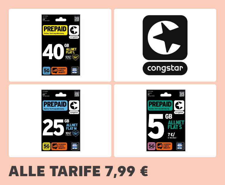 Alle Tarife 7,99 € Congstar