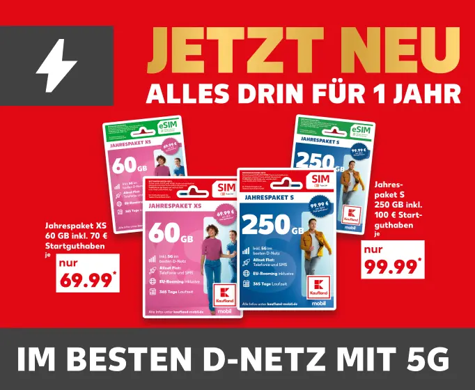 Hol dir dein Jahrespaket. Kaufland mobil. Jetzt entdecken