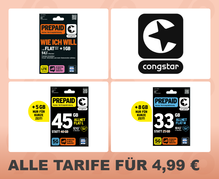 Alle Tarife für 4,99 €. Jetzt entdecken