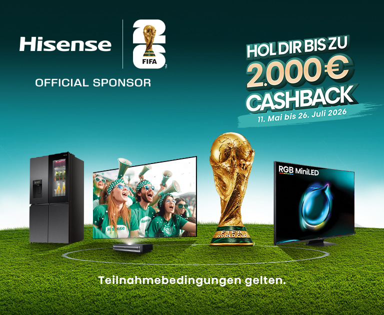 Hol dir bis zu 2.000 Chashback. Hisense