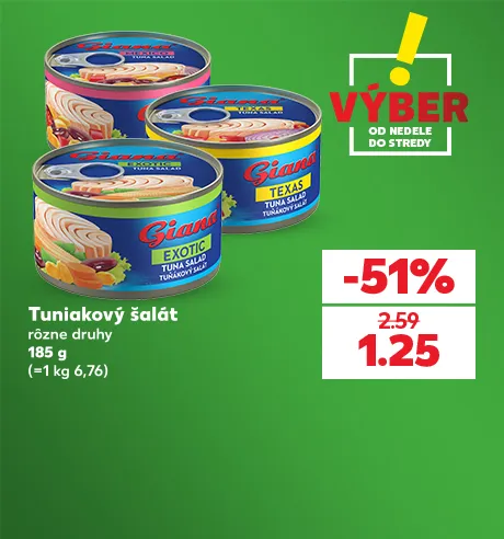 Tuniakový šalát, rôzne druhy, 185 g, 1.25 €