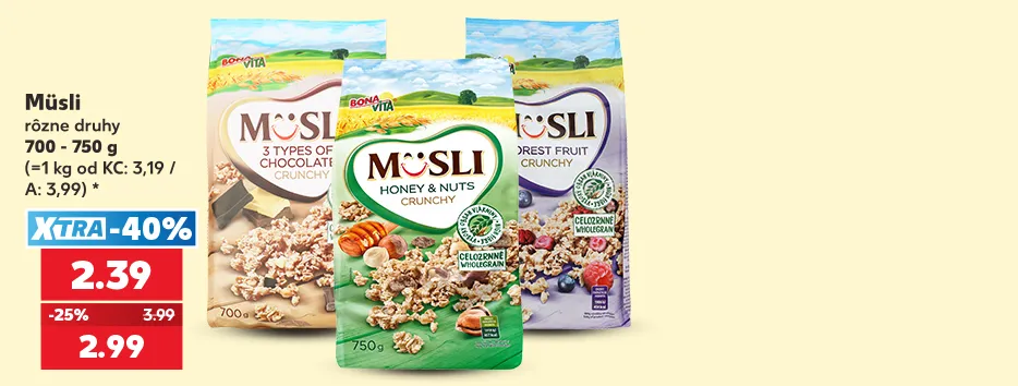 Müsli, rôzne druhy, 700 - 750 g, 2,39 €