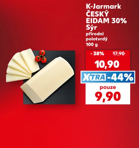 K-Jarmark Český Eidam Sýr s EXTRA slevou -44 % pouze za 9,90 Kč
