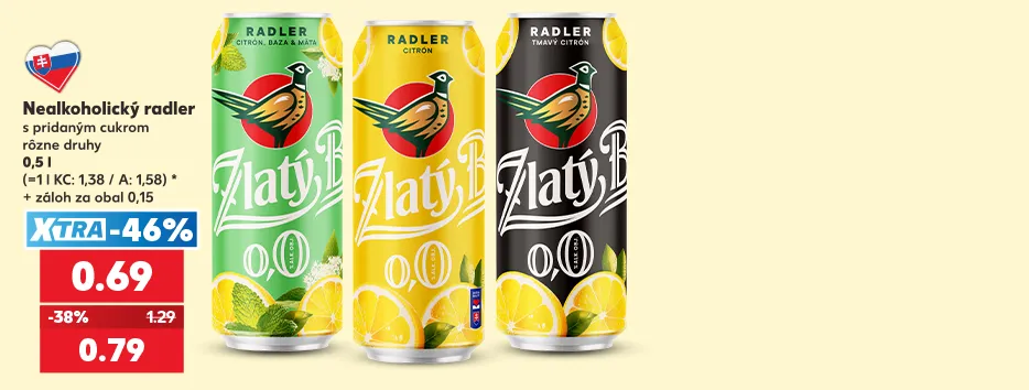 Nealkoholický radler s pridaným cukrom, rôzne druhy, 0,5 l, 0.69 €
