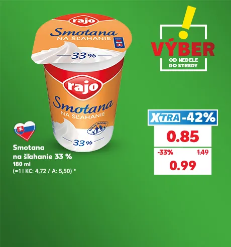 Smotana na šľahanie 33 %, 180 ml, 0.85 €