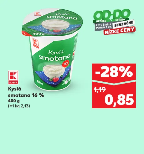 Kyslá smotana 16 %, 400 g, 0.85 €