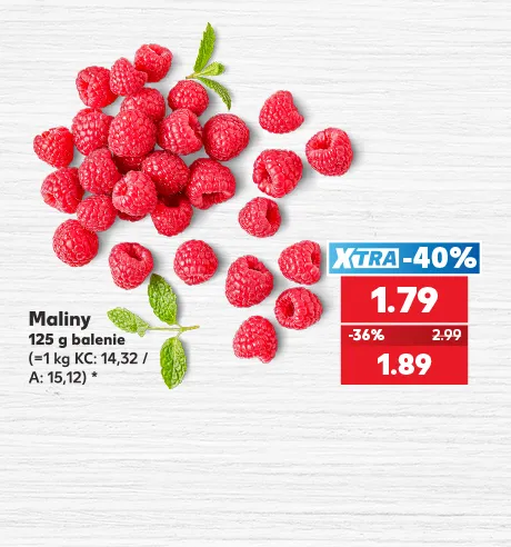 Maliny, 125 g balenie, 1.79 €