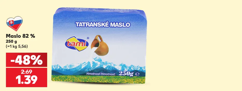 Maslo 82 %, 250 g, 1.39 €