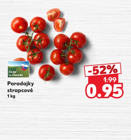 Paradajky strapcové, 1 kg balenie, 0.95 €