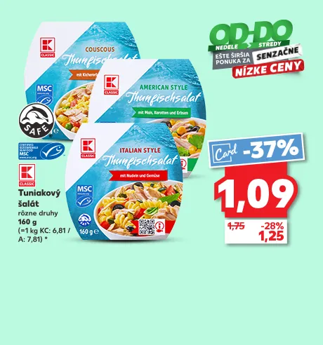 Tuniakový šalát, rôzne druhy, 160 g, 1.09 €