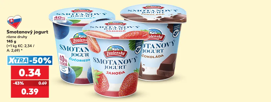 Smotanový jogurt, rôzne druhy, 145 g, 0.34 €