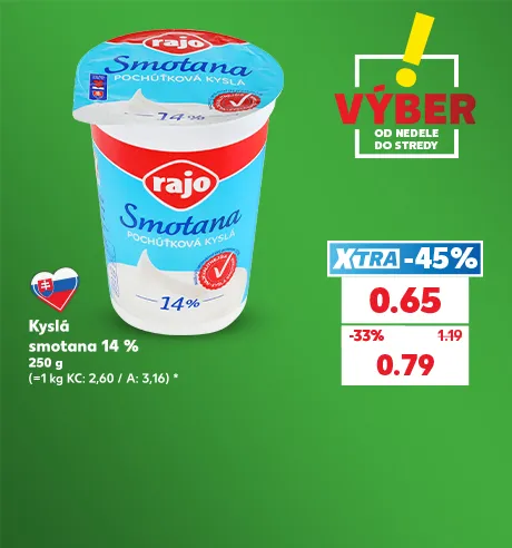 Kyslá smotana 14 %, 250 g, 0.65 €