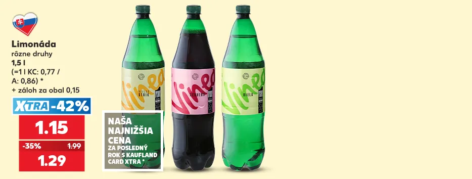 Limonáda, rôzne druhy, 1,5 l + záloh na obal 0,15, 1.15 €