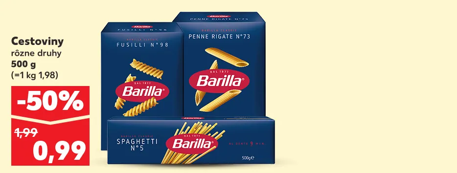 Cestoviny Barilla, rôzne druhy, 500 g, 0.99 €