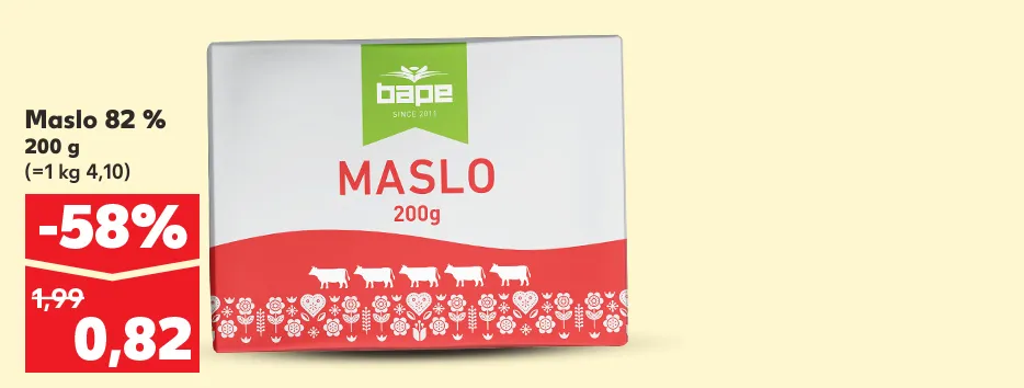 Maslo 82 %, 200 g, 0.82 €