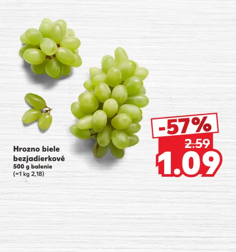 Hrozno biele bezjadierkové, 500 g balenie, 1,09 €
