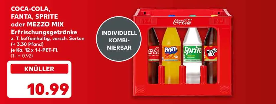 Coca-Cola, Fanta, Sprite oder Mezzo Mix Erfrischungsgetränke, z. T. koffeinhaltig, versch. Sorten, (+ 3.30 Pfand), je Ka. 12 x 1-l-Pet-Fl. für 10.99 Euro (1 l = 0.92); Störer: Individuell kombinierbar
