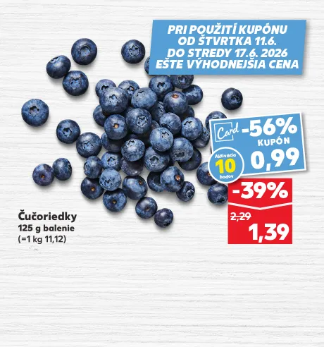 Čučoriedky, 125 g balenie, aktivácia 10 bodov Kaufland Card, kupón, 0.99 €