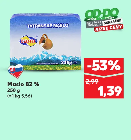 Maslo 82 %, 250 g, 1.39 €