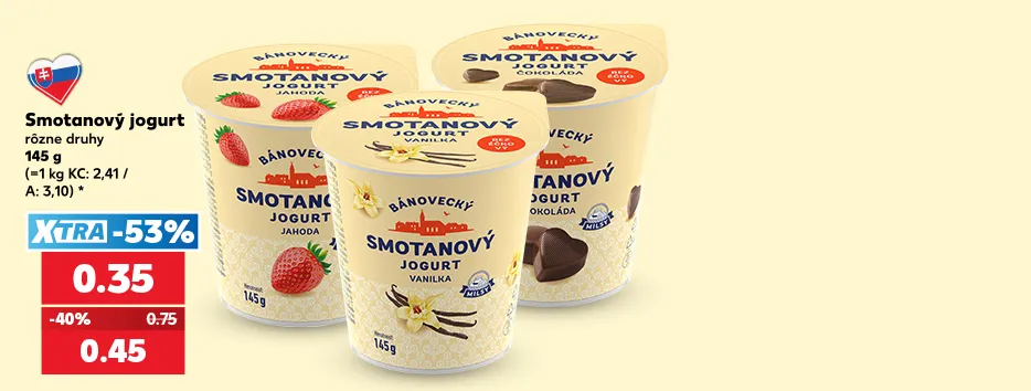 Smotanový jogurt, rôzne druhy, 145 g, 0.35 €