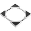 A square-shaped appliance dolly or base, designed for moving heavy items like washing machines or refrigerators. It is constructed from white plastic and metal parts with black non-slip pads on each corner. Red arrows indicate the direction of movement or  Voir les images du produit