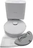 A robot vacuum cleaner and its accessories are arranged on a white background. Voir les images du produit