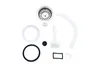 A collection of sink drain parts arranged on a white background. Produktbild-Vorschau