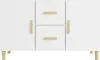 A white sideboard with wooden handles and legs, shown against a white background. Produktbild-Vorschau