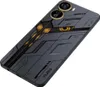 A close-up, angled view of the back of a smartphone with a futuristic, dark gray and gold design. Náhled obrázku produktu