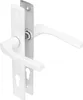 A white door handle set with a rectangular escutcheon plate, shown against a white background. Produktbild-Vorschau