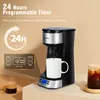 A coffee maker is shown with text and graphics highlighting its features. Produktbild-Vorschau