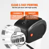 A label printer with a magnified view of a printed label, highlighting its features. Podgląd zdjęcia produktu