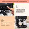Collage of images showing a black espresso machine and its features. Náhľad obrázku produktu