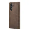 A brown leather flip case for a smartphone is shown against a white background. Produktbild-Vorschau