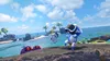 Two cartoon robots are on a rocky shore with palm trees and the ocean in the background. Podgląd zdjęcia produktu