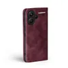 A burgundy flip case for a smartphone is shown from a side angle against a white background. Produktbild-Vorschau