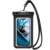 A black waterproof phone case with a smartphone inside displaying a surfer. Náhľad obrázku produktu
