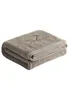 A folded taupe towel with an embroidered logo. Produktbild-Vorschau