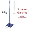 A blue handstampfer with dimensions and warranty information displayed. Produktbild-Vorschau