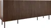 A long, dark wood sideboard with vertical slats and black metal legs, shown against a white background. Produktbild-Vorschau