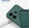 A close-up view of a green phone case, showing the camera cutout and the interior texture. Produktbild-Vorschau